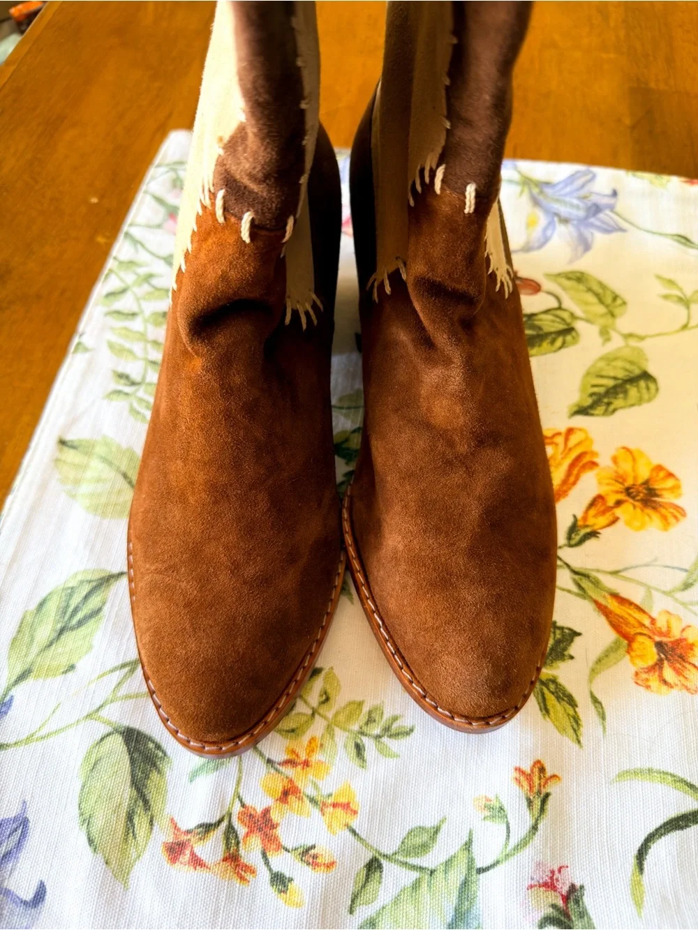 Carolina K Patch‎ Boot Suede Patchwork Brown OTK Boots 8 EUC